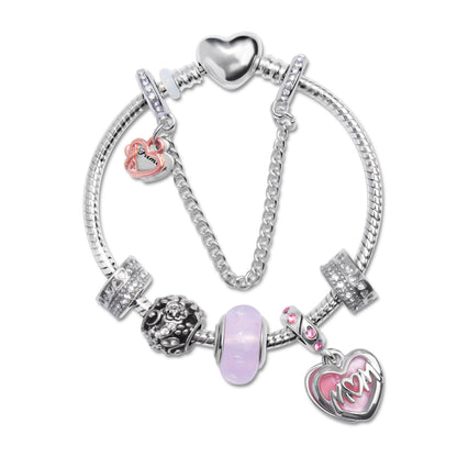 Heart Charm Beaded Bracelet with Crystals(18cm)