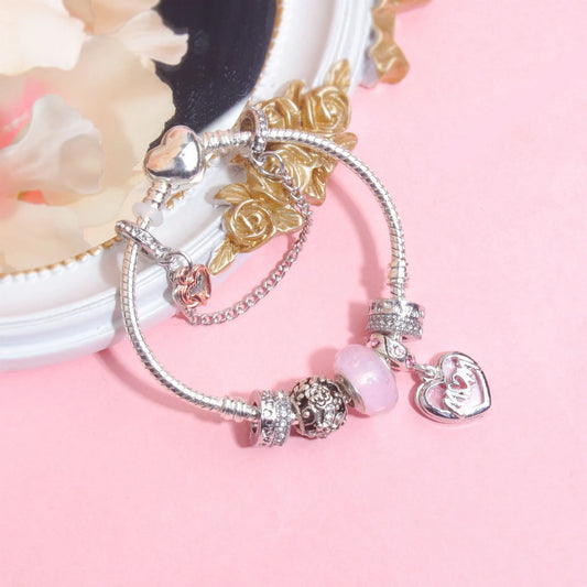 Heart Charm Beaded Bracelet with Crystals(19cm) - Image 3