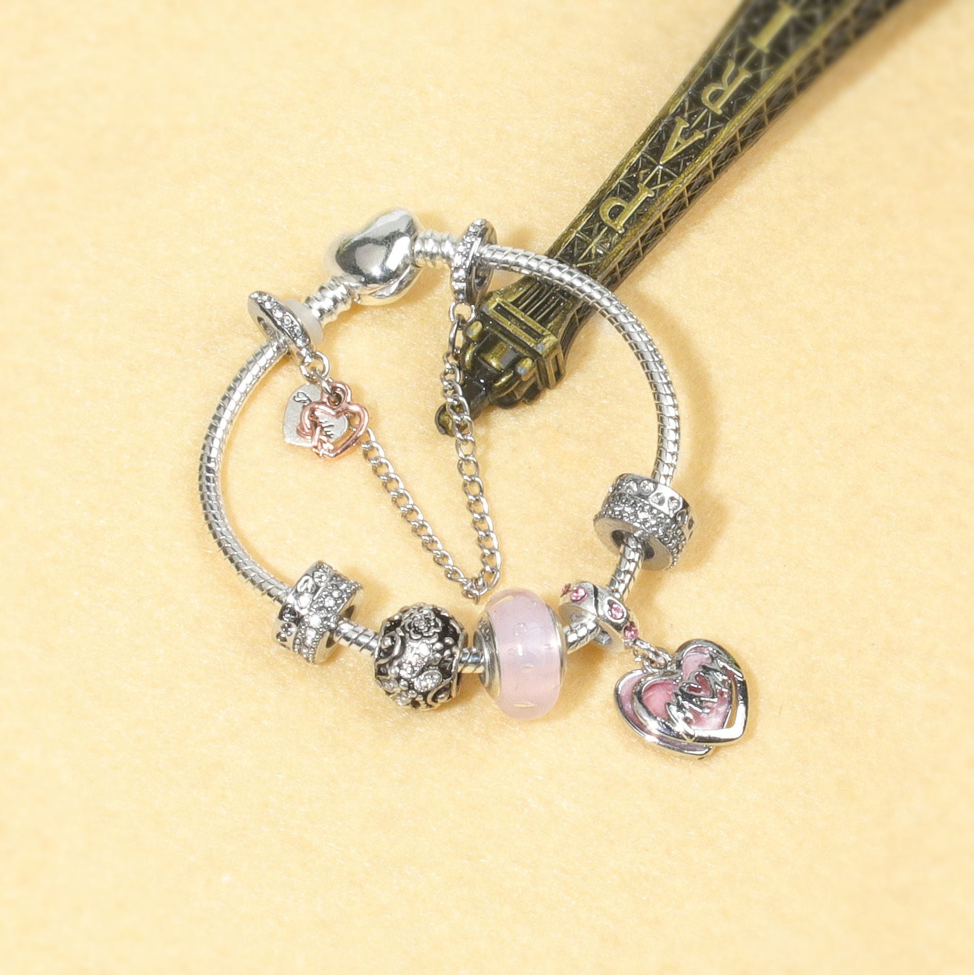 Heart Charm Beaded Bracelet with Crystals(19cm) - Image 8