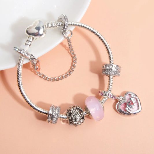Heart Charm Beaded Bracelet with Crystals(20cm) - Image 4