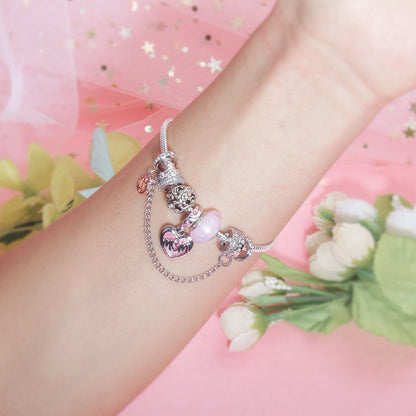Heart Charm Beaded Bracelet with Crystals(20cm) - Image 6