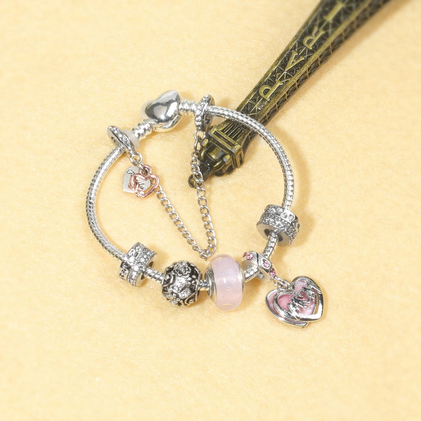 Heart Charm Beaded Bracelet with Crystals(20cm) - Image 8