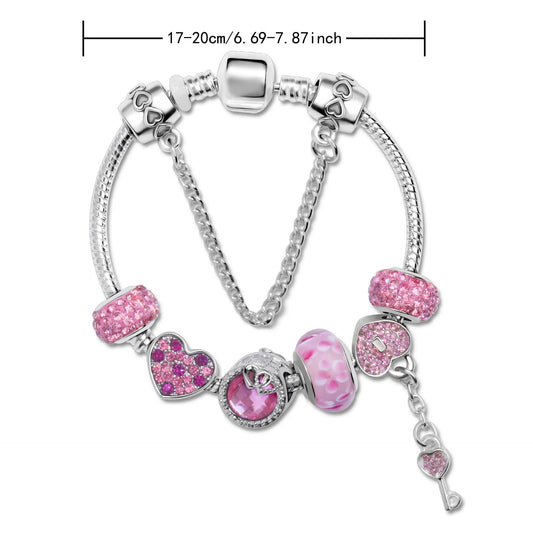 Classic Rhinestone-Inlaid Glass Bead Dreamcatcher Bracelet(pink-17cm) - Image 2