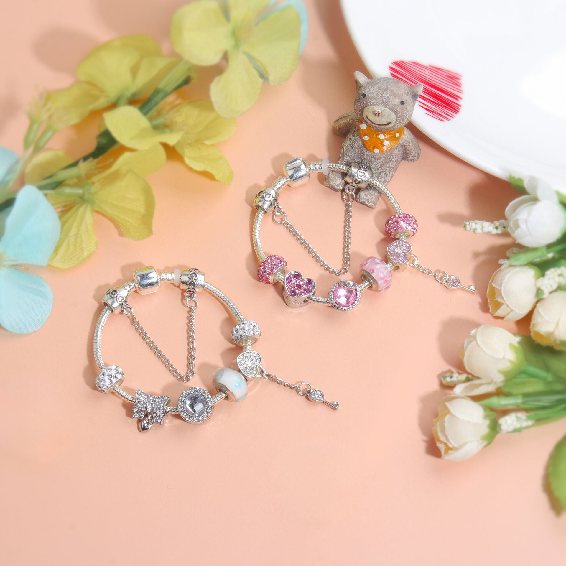 Classic Rhinestone-Inlaid Glass Bead Dreamcatcher Bracelet(pink-17cm) - Image 6