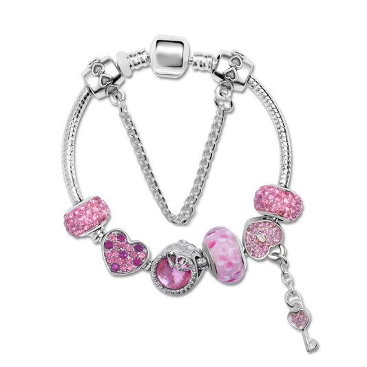 Classic Rhinestone-Inlaid Glass Bead Dreamcatcher Bracelet(pink-18cm)