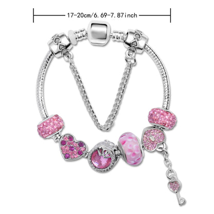 Classic Rhinestone-Inlaid Glass Bead Dreamcatcher Bracelet(pink-19cm) - Image 2
