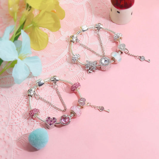 Classic Rhinestone-Inlaid Glass Bead Dreamcatcher Bracelet(pink-20cm) - Image 4