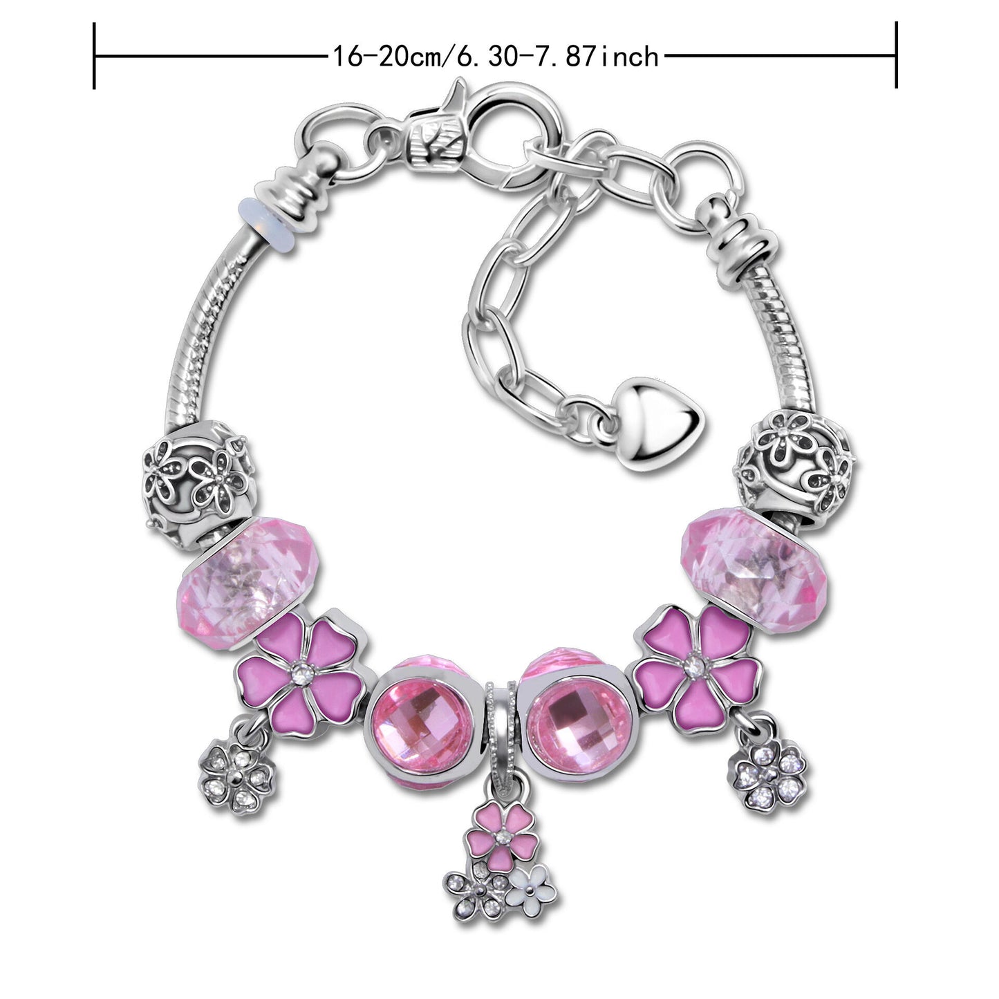 Romantic Floral Big Glass Bead Petal Pendant DIY Bracelet(pink-17cm) - Image 2