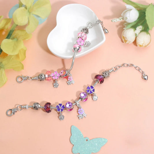 Romantic Floral Big Glass Bead Petal Pendant DIY Bracelet(pink-19cm) - Image 3