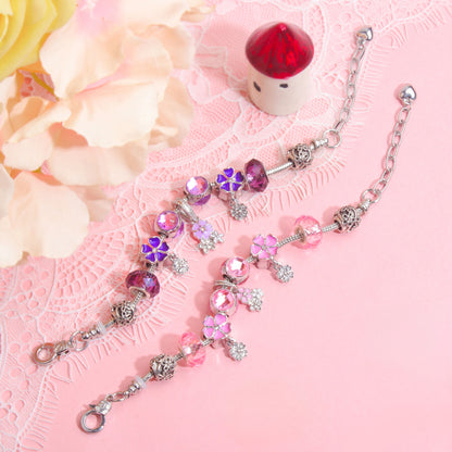 Romantic Floral Big Glass Bead Petal Pendant DIY Bracelet(pink-20cm) - Image 7