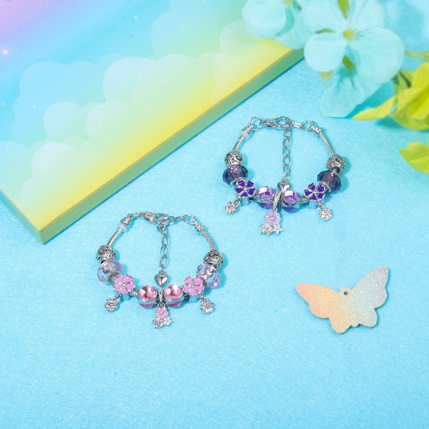 Romantic Floral Big Glass Bead Petal Pendant DIY Bracelet(pink-21cm) - Image 5