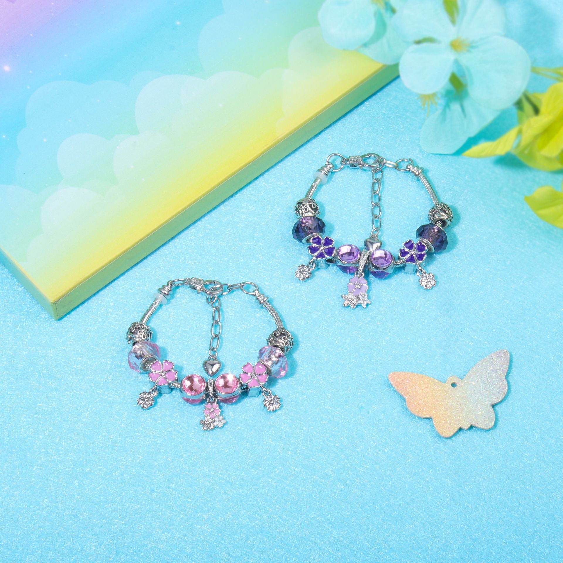 Romantic Floral Big Glass Bead Petal Pendant DIY Bracelet(purple-16cm) - Image 4