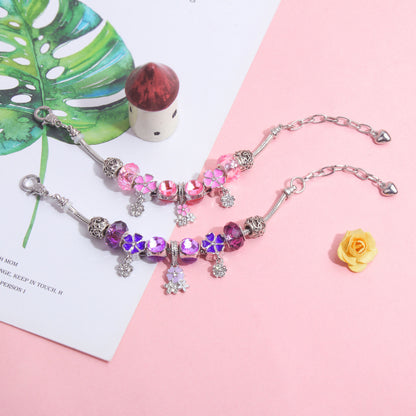 Romantic Floral Big Glass Bead Petal Pendant DIY Bracelet(purple-17cm) - Image 5