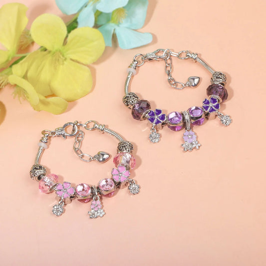 Romantic Floral Big Glass Bead Petal Pendant DIY Bracelet(purple-17cm) - Image 7