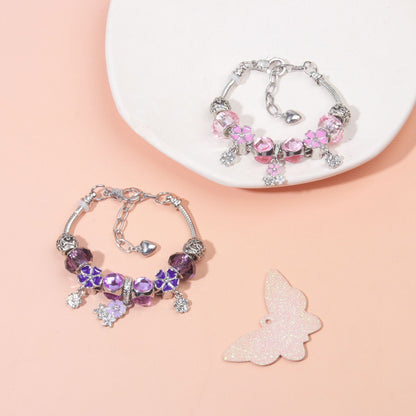 Romantic Floral Big Glass Bead Petal Pendant DIY Bracelet(purple-17cm) - Image 9