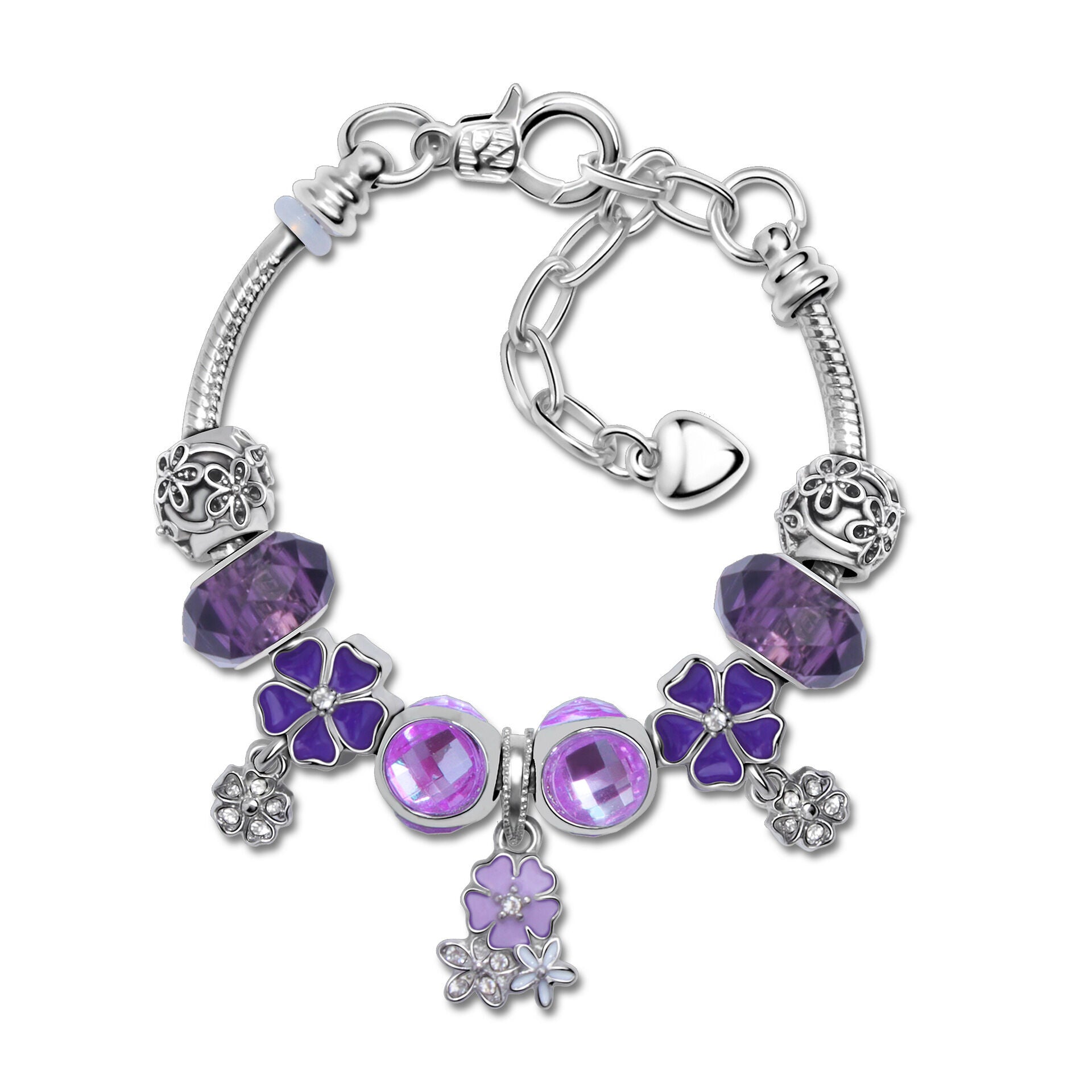 Romantic Floral Big Glass Bead Petal Pendant DIY Bracelet(purple-18cm)