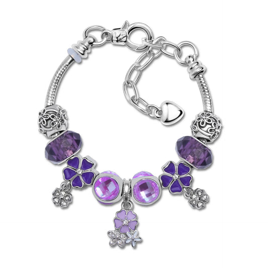Romantic Floral Big Glass Bead Petal Pendant DIY Bracelet(purple-20cm)