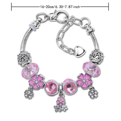 Romantic Floral Big Glass Bead Petal Pendant DIY Bracelet(purple-21cm) - Image 2