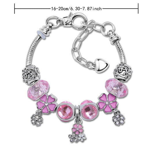 Romantic Floral Big Glass Bead Petal Pendant DIY Bracelet(purple-21cm) - Image 2