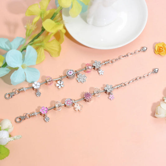 Chic Camellia Bead Charm DIY Bracelet with Crystal(pink flower-17cm) - Image 4
