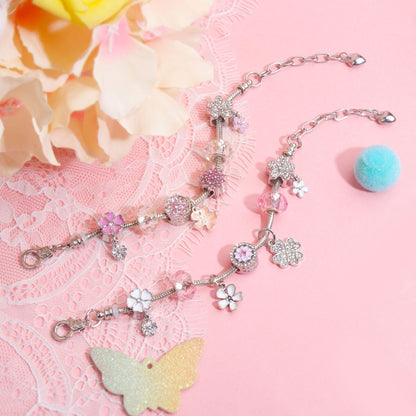 Chic Camellia Bead Charm DIY Bracelet with Crystal(pink flower-19cm) - Image 6