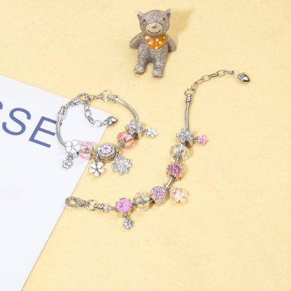 Chic Camellia Bead Charm DIY Bracelet with Crystal(pink flower-20cm) - Image 5