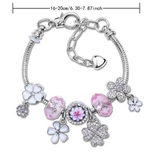 Chic Camellia Bead Charm DIY Bracelet with Crystal(white flower-16cm) - Image 2