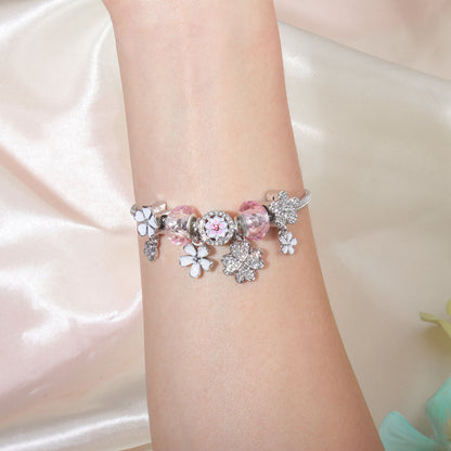 Chic Camellia Bead Charm DIY Bracelet with Crystal(white flower-16cm) - Image 3