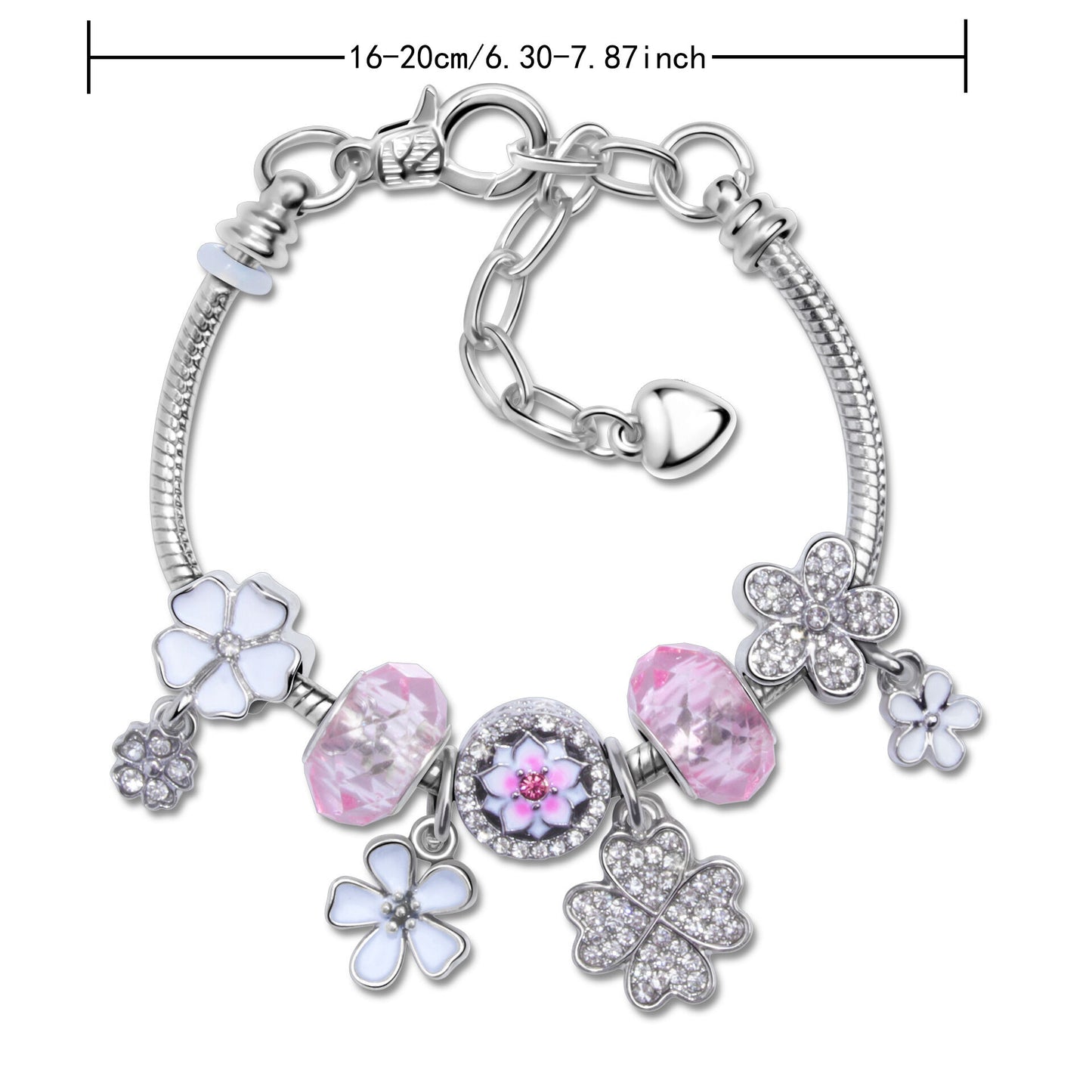 Chic Camellia Bead Charm DIY Bracelet with Crystal(white flower-17cm) - Image 3