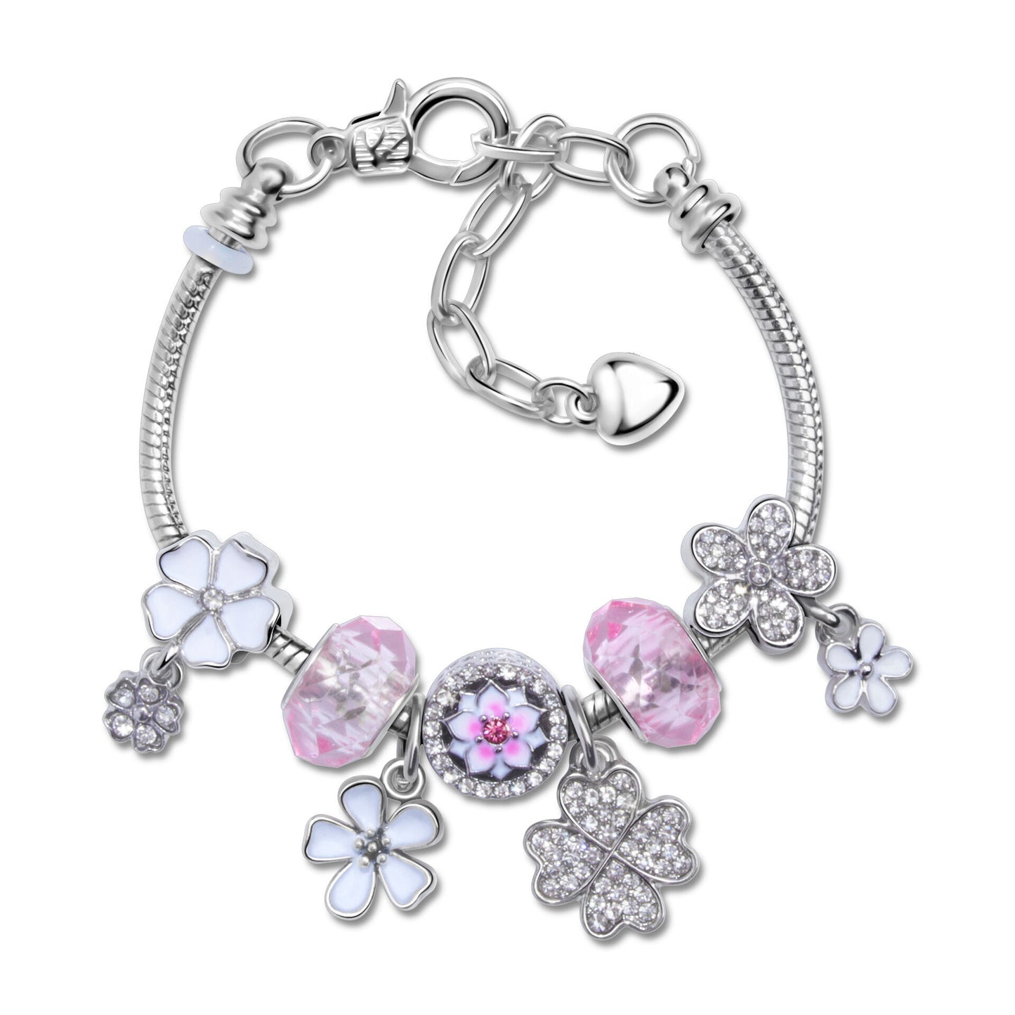 Chic Camellia Bead Charm DIY Bracelet with Crystal(white flower-18cm)
