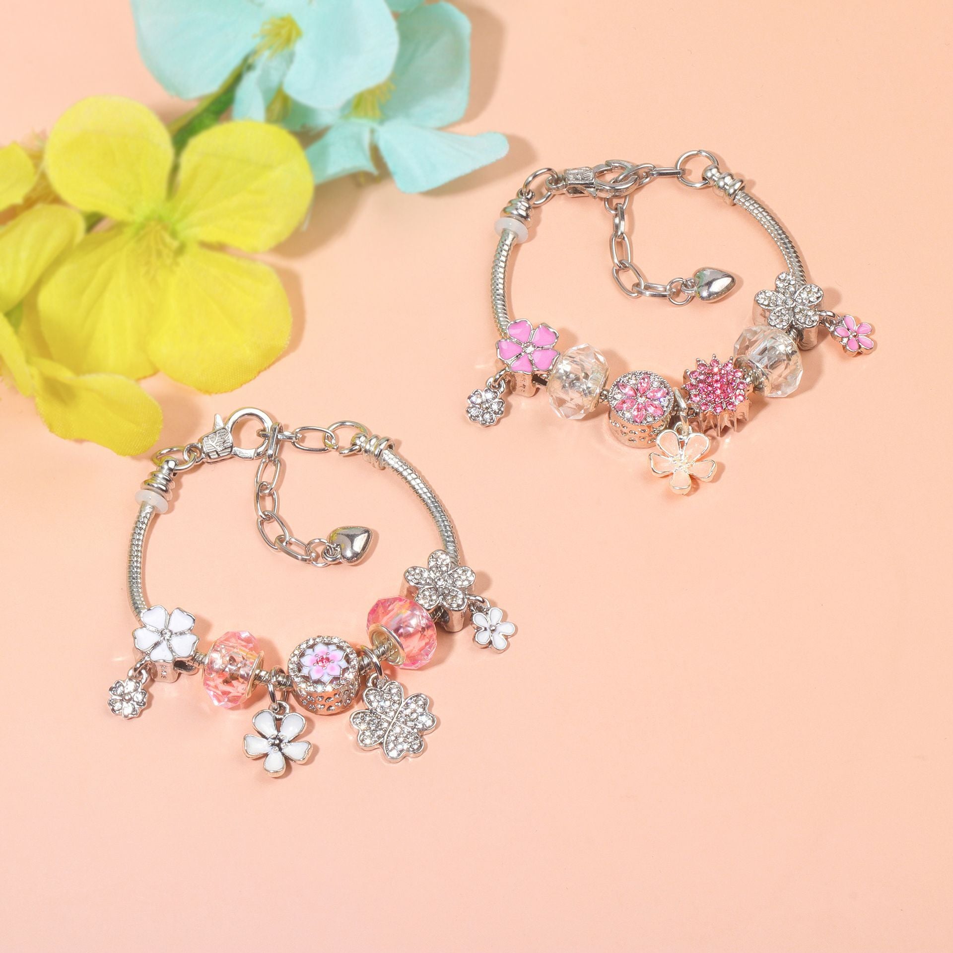 Chic Camellia Bead Charm DIY Bracelet with Crystal(white flower-18cm) - Image 8