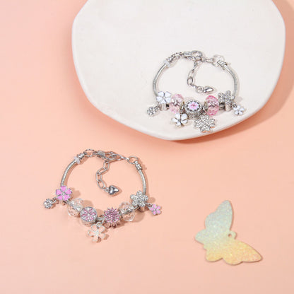 Chic Camellia Bead Charm DIY Bracelet with Crystal(white flower-18cm) - Image 9