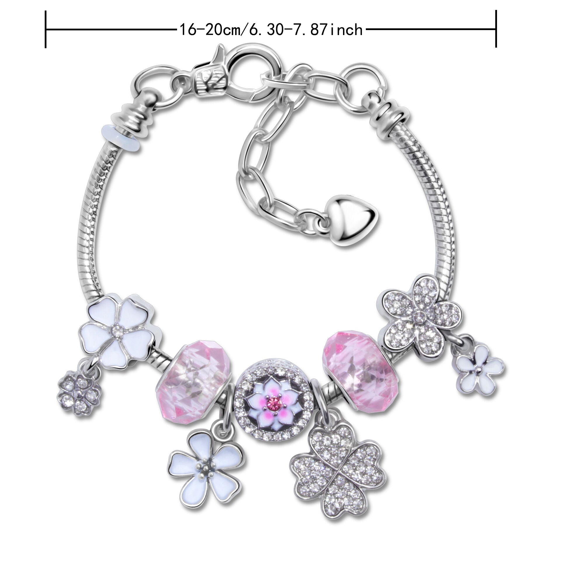 Chic Camellia Bead Charm DIY Bracelet with Crystal(white flower-19cm) - Image 3