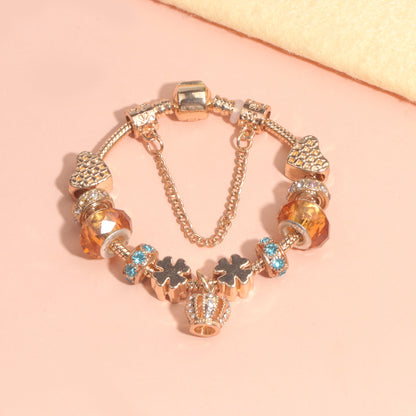 Rhinestone Gold Heart Glass Beaded Bracelet with Crown Pendant(18cm) - Image 7
