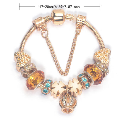 Rhinestone Gold Heart Glass Beaded Bracelet with Crown Pendant(19cm) - Image 2