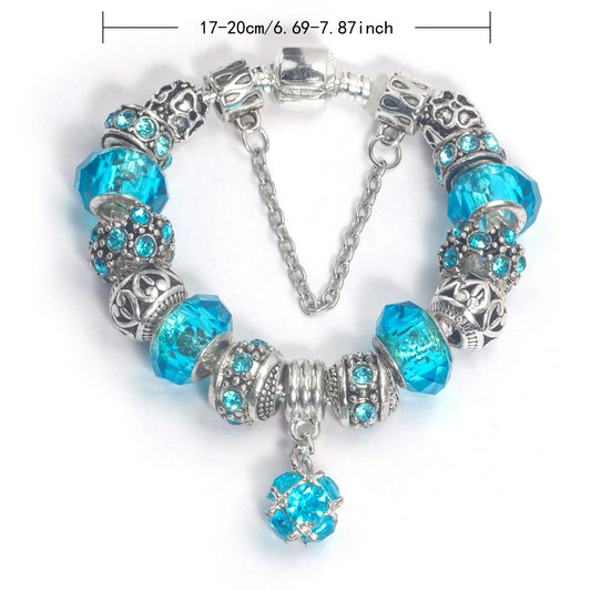 Ethnic Crystal Bead DIY Bracelet blue Alloy Electroplated Big Bead Bracelet(17cm) - Image 3