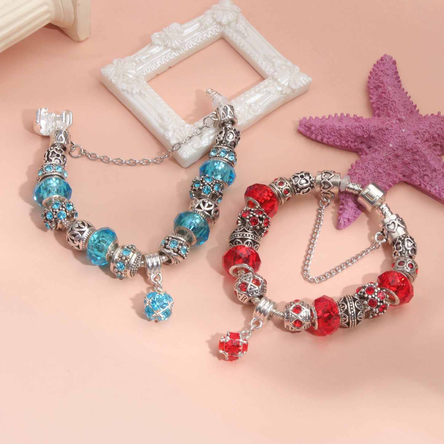 Ethnic Crystal Bead DIY Bracelet blue Alloy Electroplated Big Bead Bracelet(17cm) - Image 4