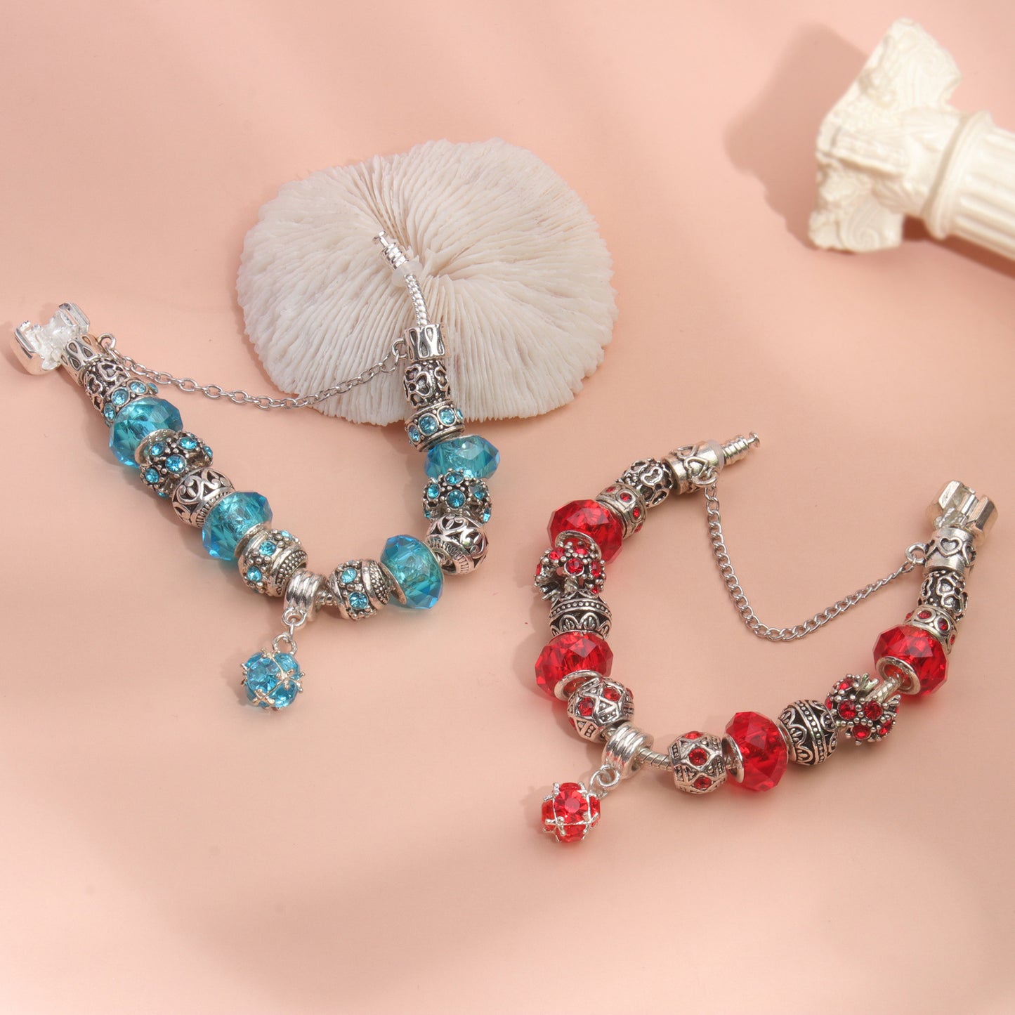 Ethnic Crystal Bead DIY Bracelet blue Alloy Electroplated Big Bead Bracelet(17cm) - Image 8