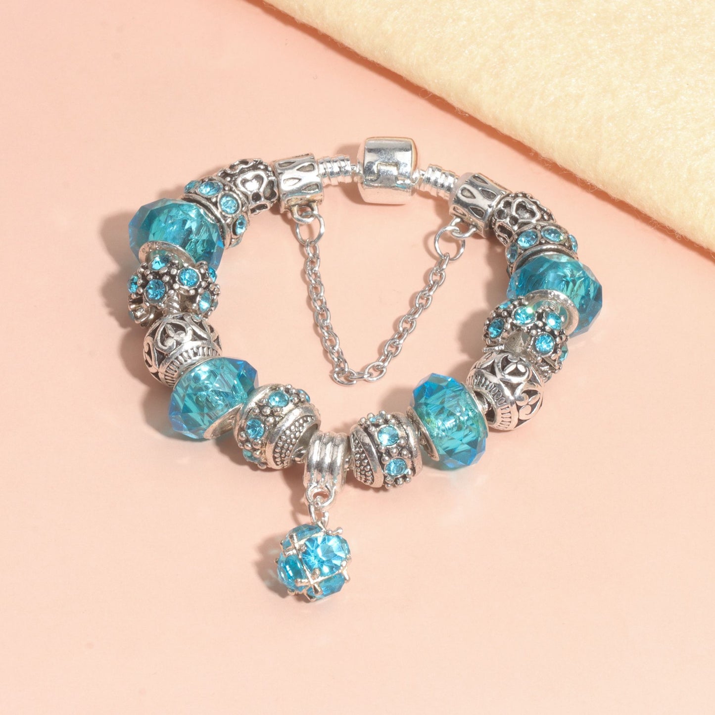 Ethnic Crystal Bead DIY Bracelet blue Alloy Electroplated Big Bead Bracelet(18cm) - Image 2
