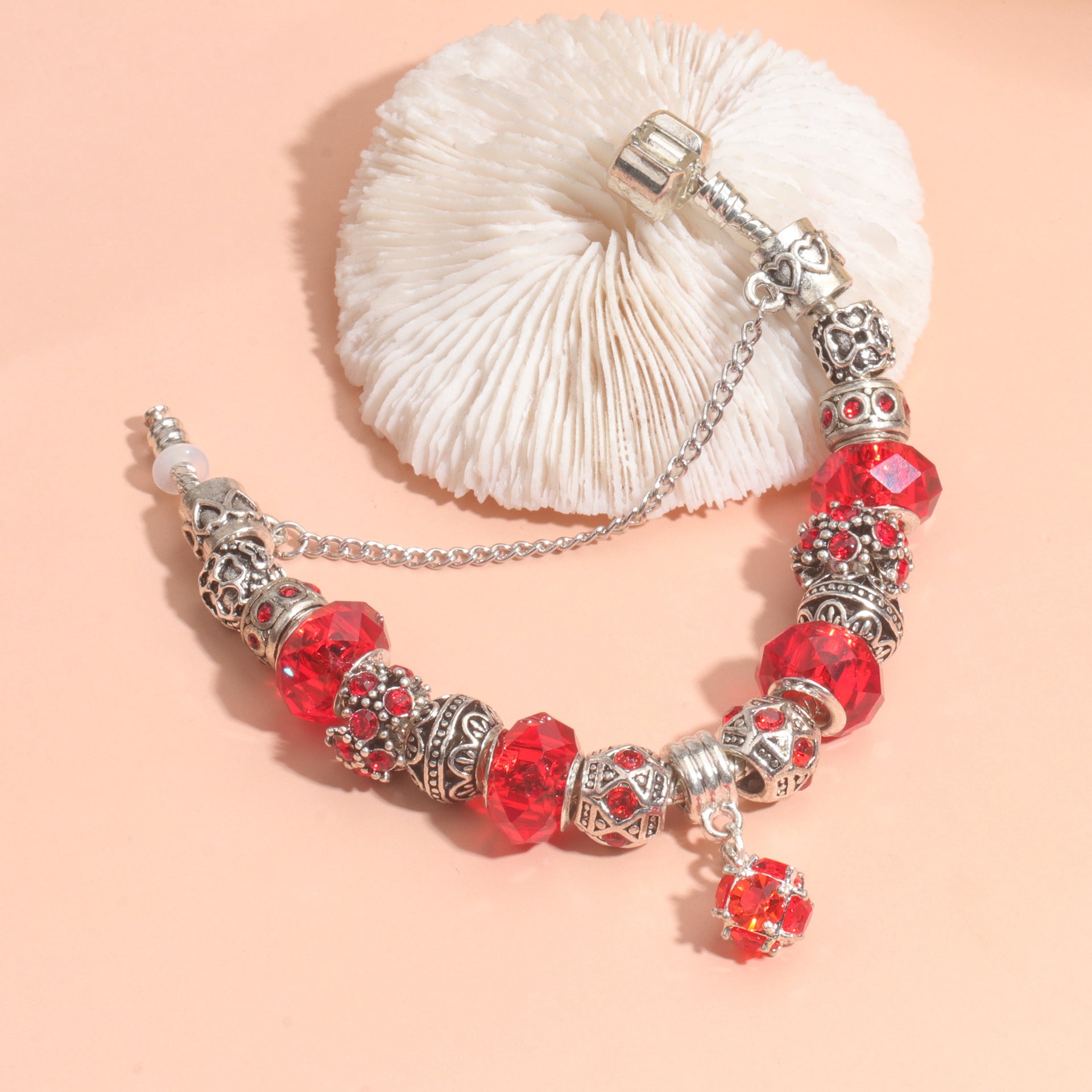 Ethnic Crystal Bead DIY Bracelet Red Alloy Electroplated Big Bead Bracelet(17cm) - Image 3