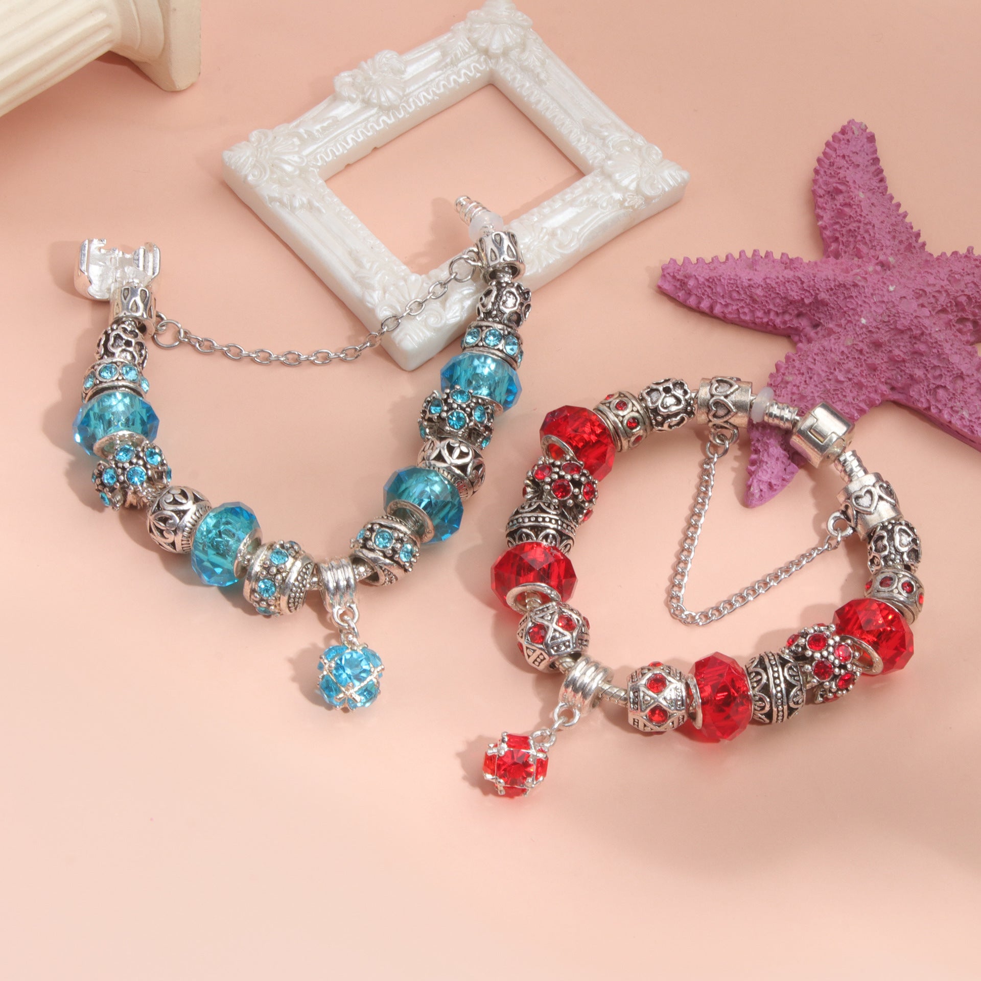 Ethnic Crystal Bead DIY Bracelet Red Alloy Electroplated Big Bead Bracelet(18cm) - Image 4