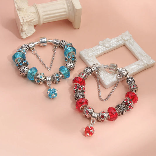 Ethnic Crystal Bead DIY Bracelet Red Alloy Electroplated Big Bead Bracelet(19cm) - Image 5