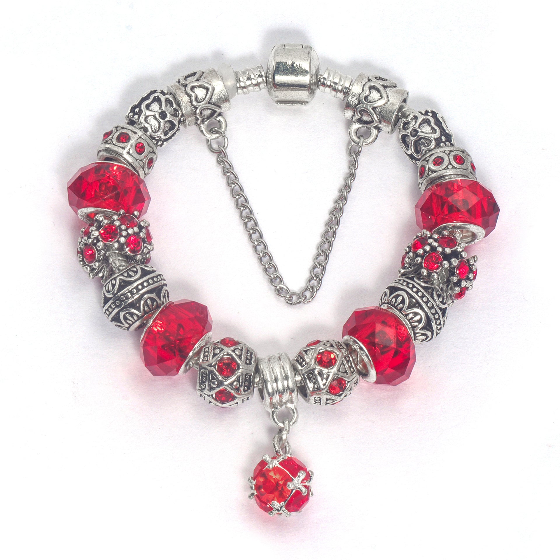 Ethnic Crystal Bead DIY Bracelet Red Alloy Electroplated Big Bead Bracelet(20cm)