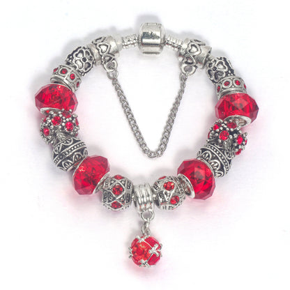 Ethnic Crystal Bead DIY Bracelet Red Alloy Electroplated Big Bead Bracelet(20cm)