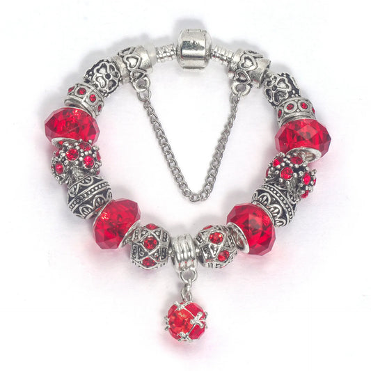 Ethnic Crystal Bead DIY Bracelet Red Alloy Electroplated Big Bead Bracelet(20cm)