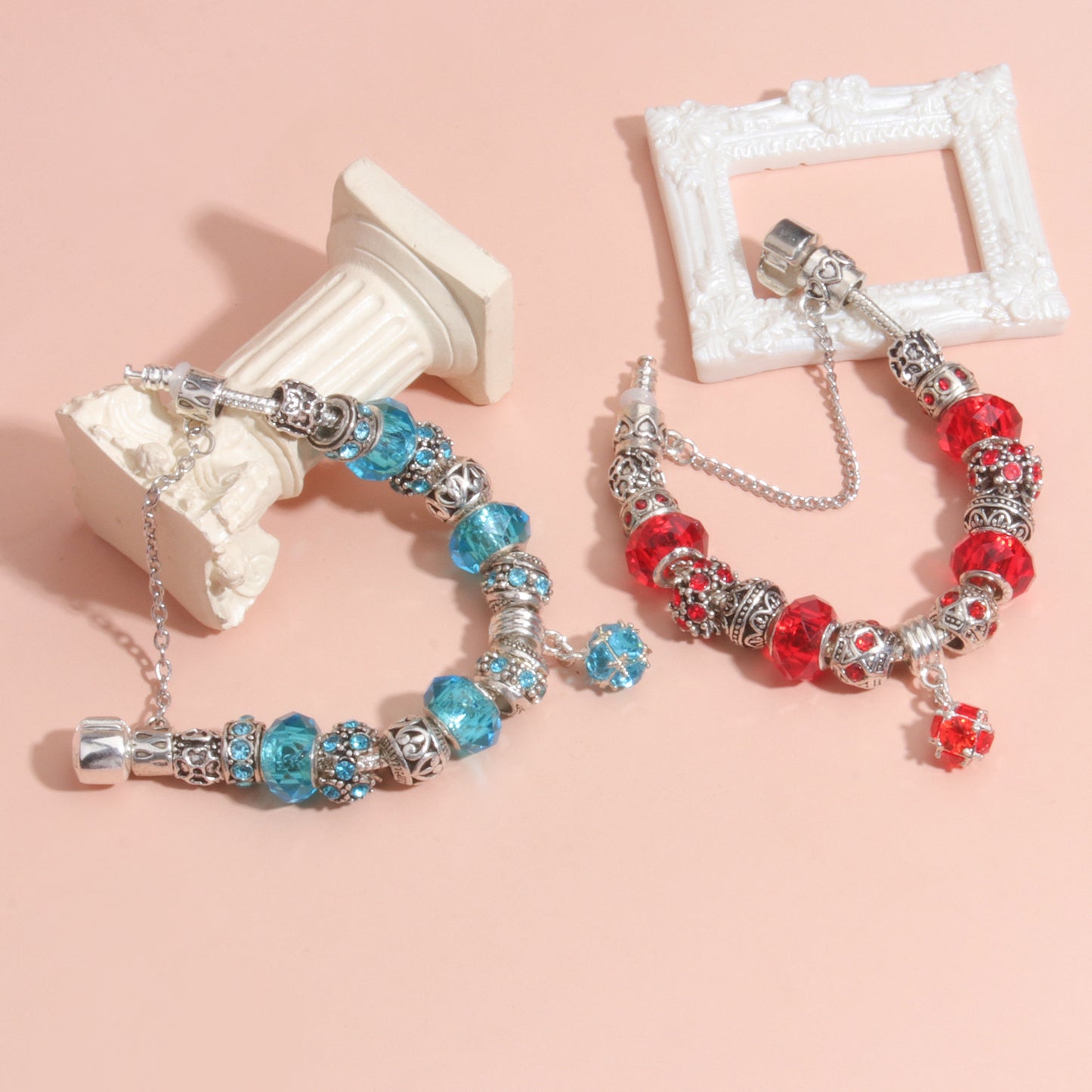Ethnic Crystal Bead DIY Bracelet Red Alloy Electroplated Big Bead Bracelet(20cm) - Image 6