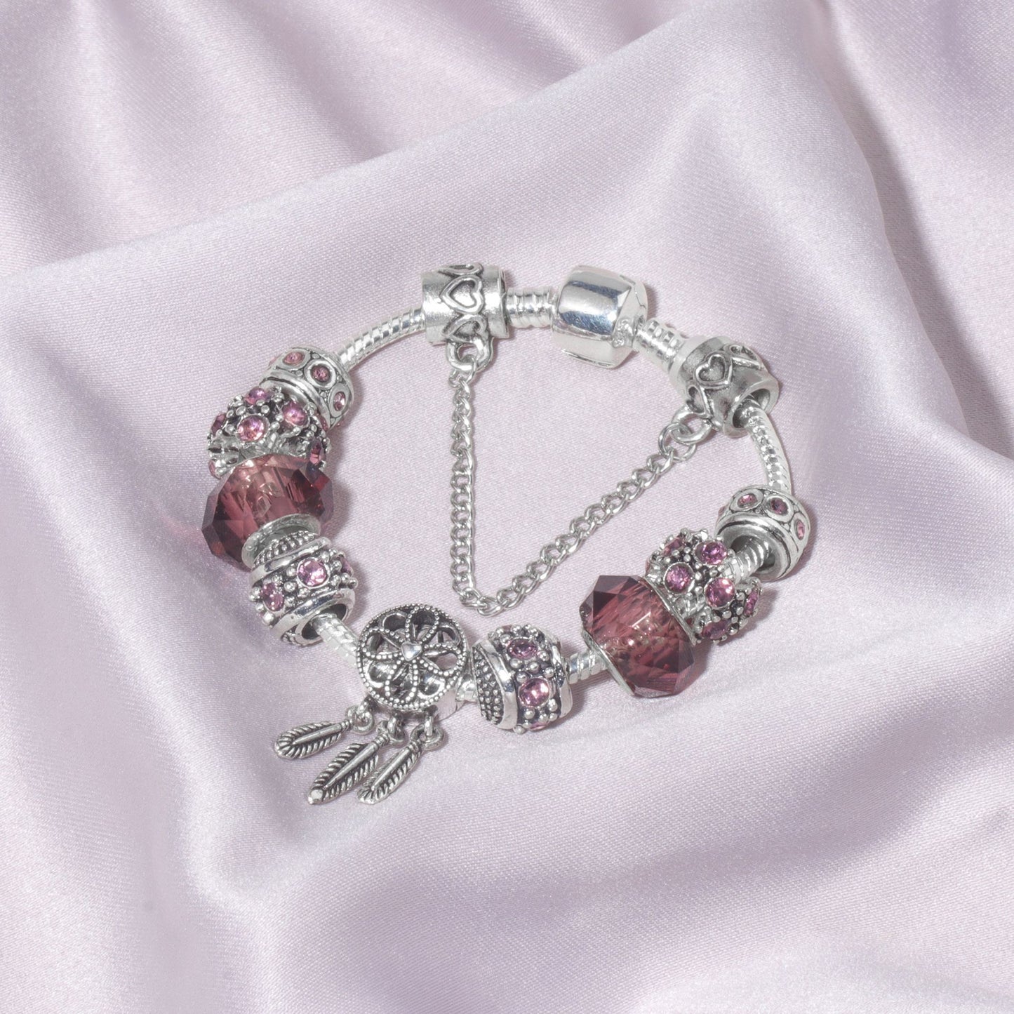Rose Red Rhinestone Big Hole Beaded Bracelet, Alloy Electroplated(17cm) - Image 7