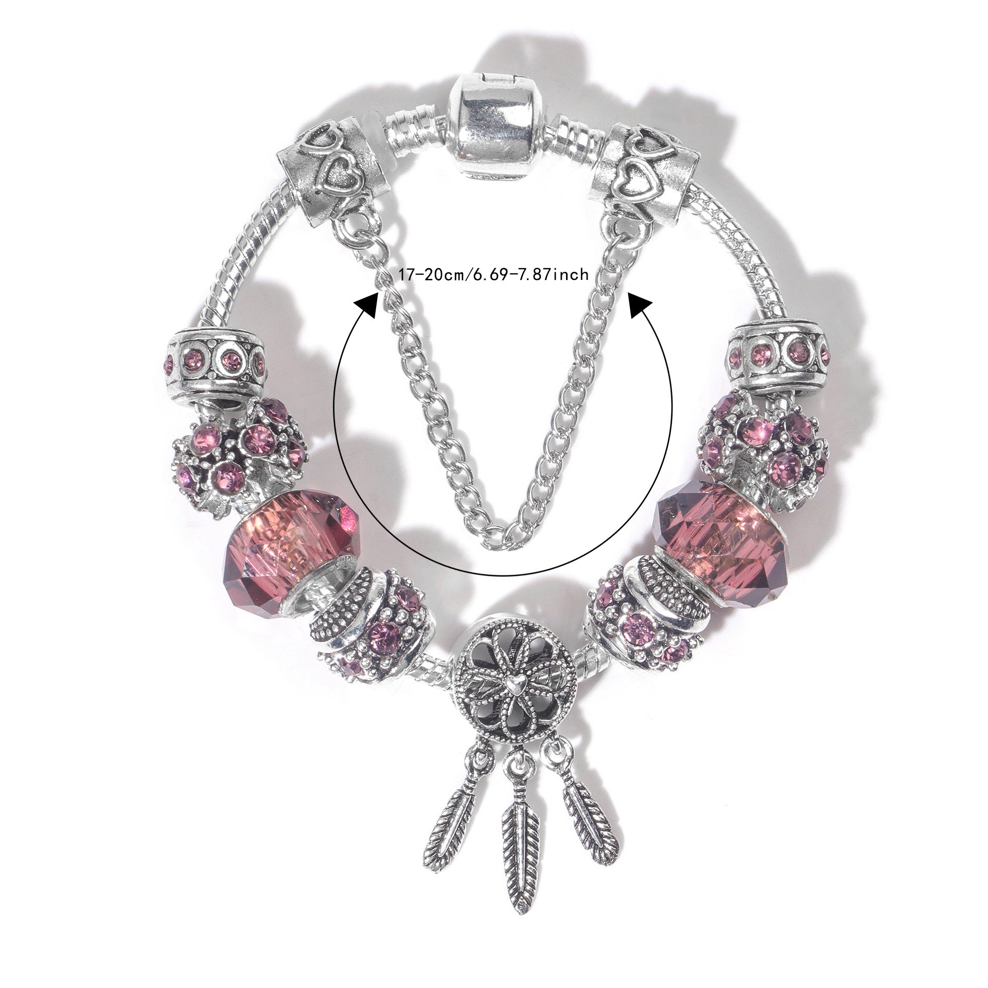 Rose Red Rhinestone Big Hole Beaded Bracelet, Alloy Electroplated(18cm) - Image 2