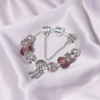 Rose Red Rhinestone Big Hole Beaded Bracelet, Alloy Electroplated(18cm) - Image 7