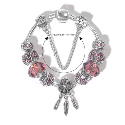 Rose Red Rhinestone Big Hole Beaded Bracelet, Alloy Electroplated(19cm) - Image 2